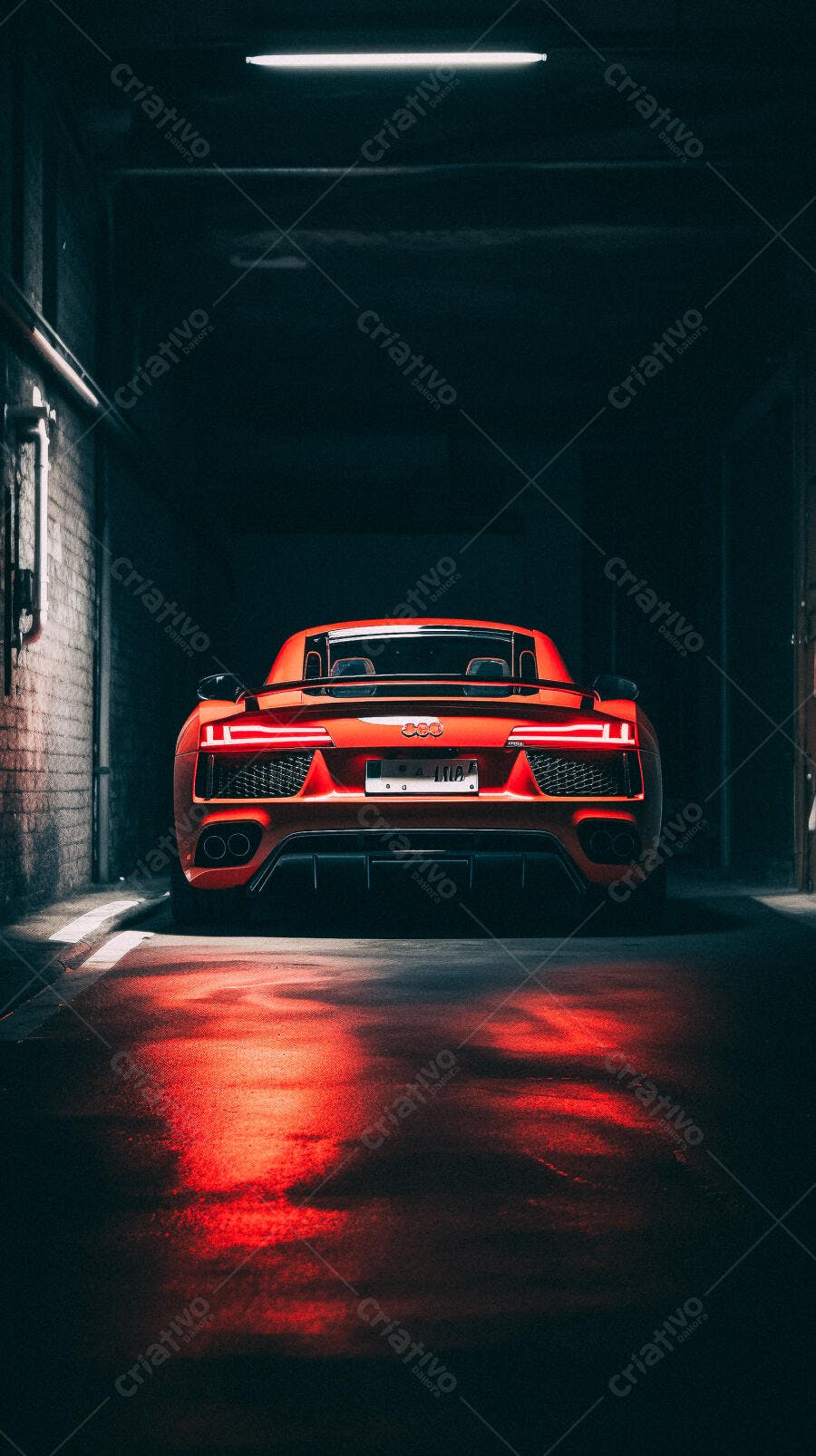 Audi R8 Vermelha em Garagem Escuro