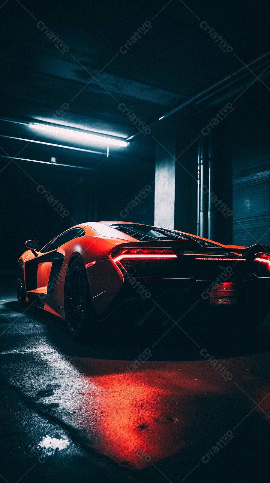 Lamborghini laranja em garagem escura