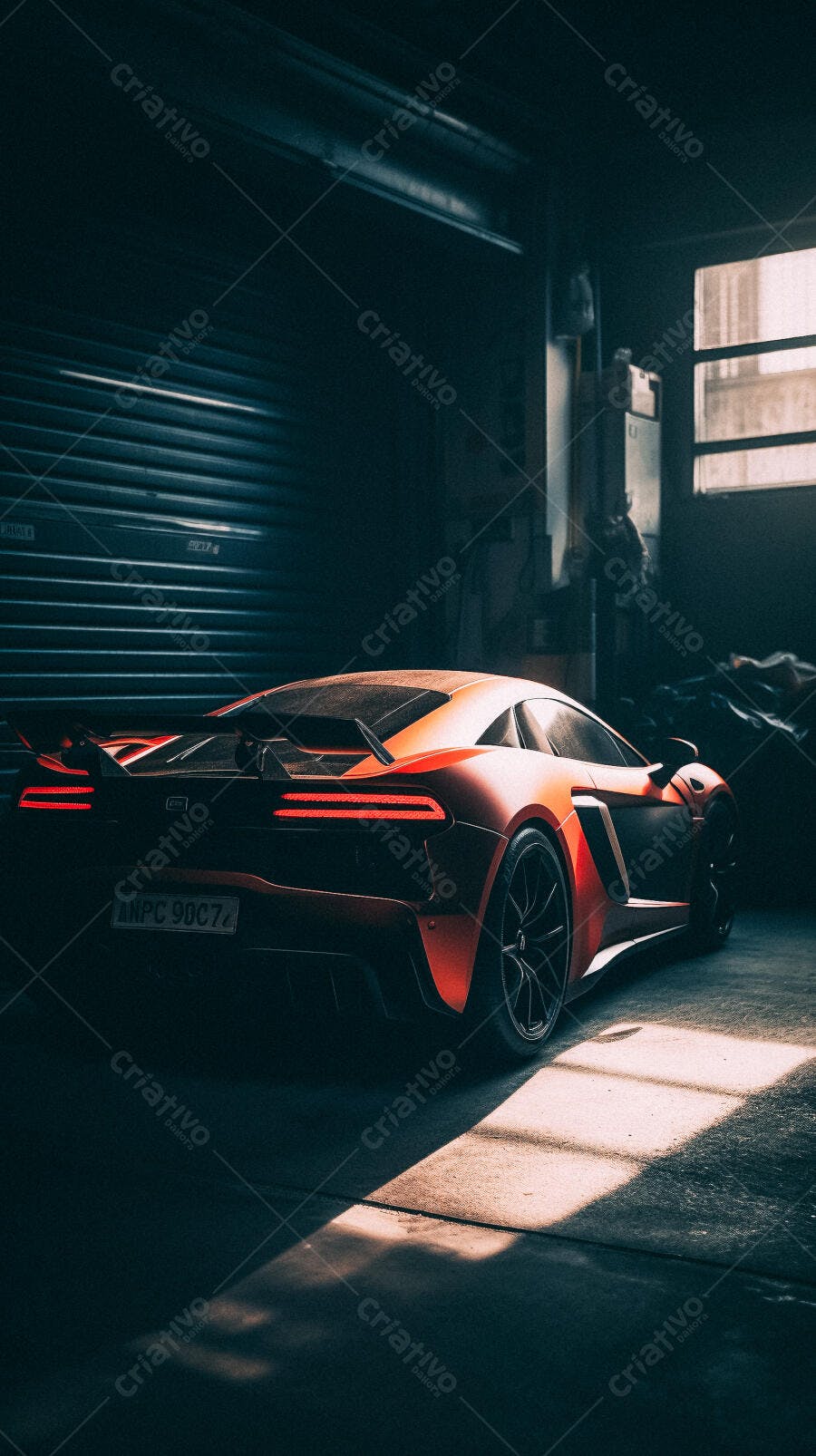 Supercarro vermelho em garagem escura