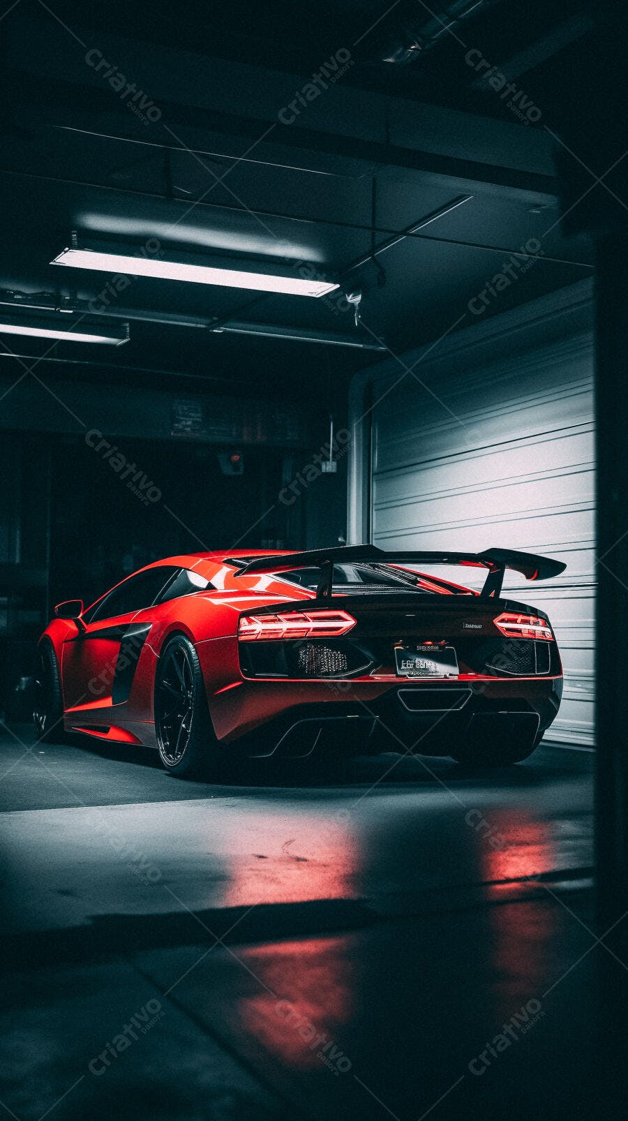 Lamborghini vermelha em garagem escura