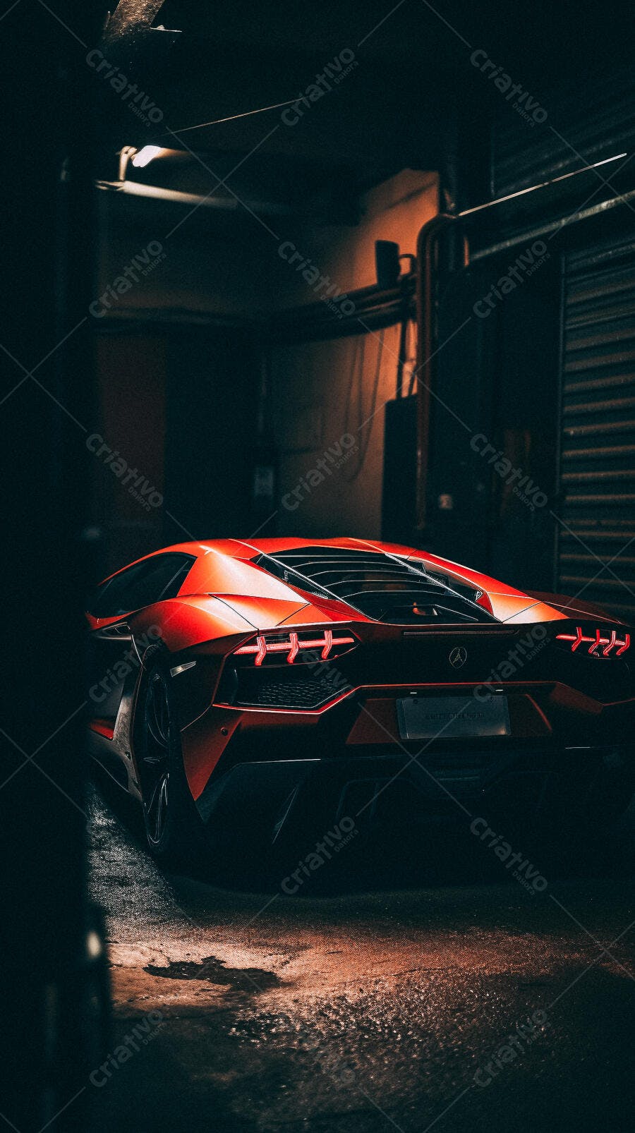 Lamborghini Vermelha em Garagem Escuro