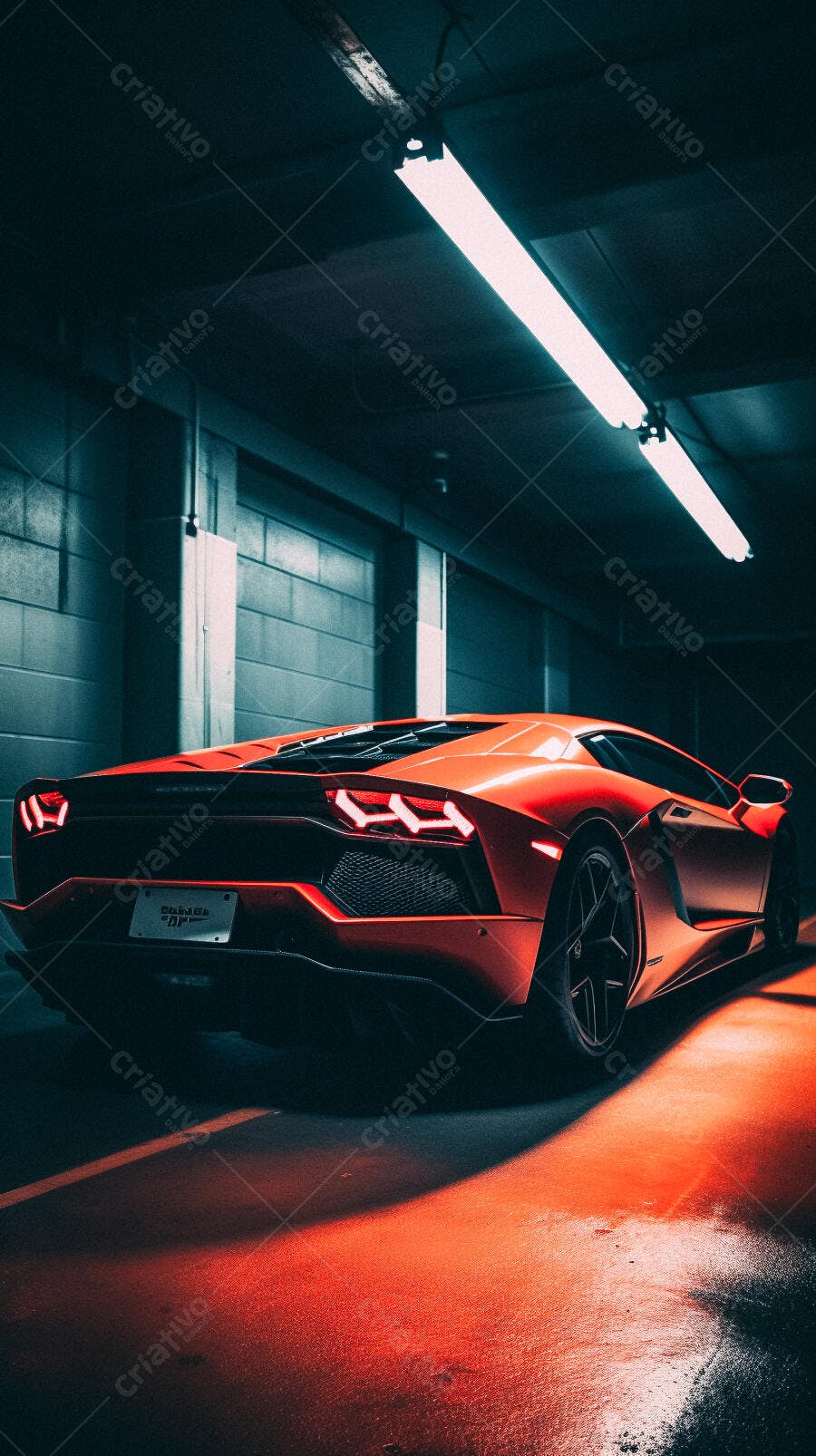 Lamborghini vermelha em garagem escura