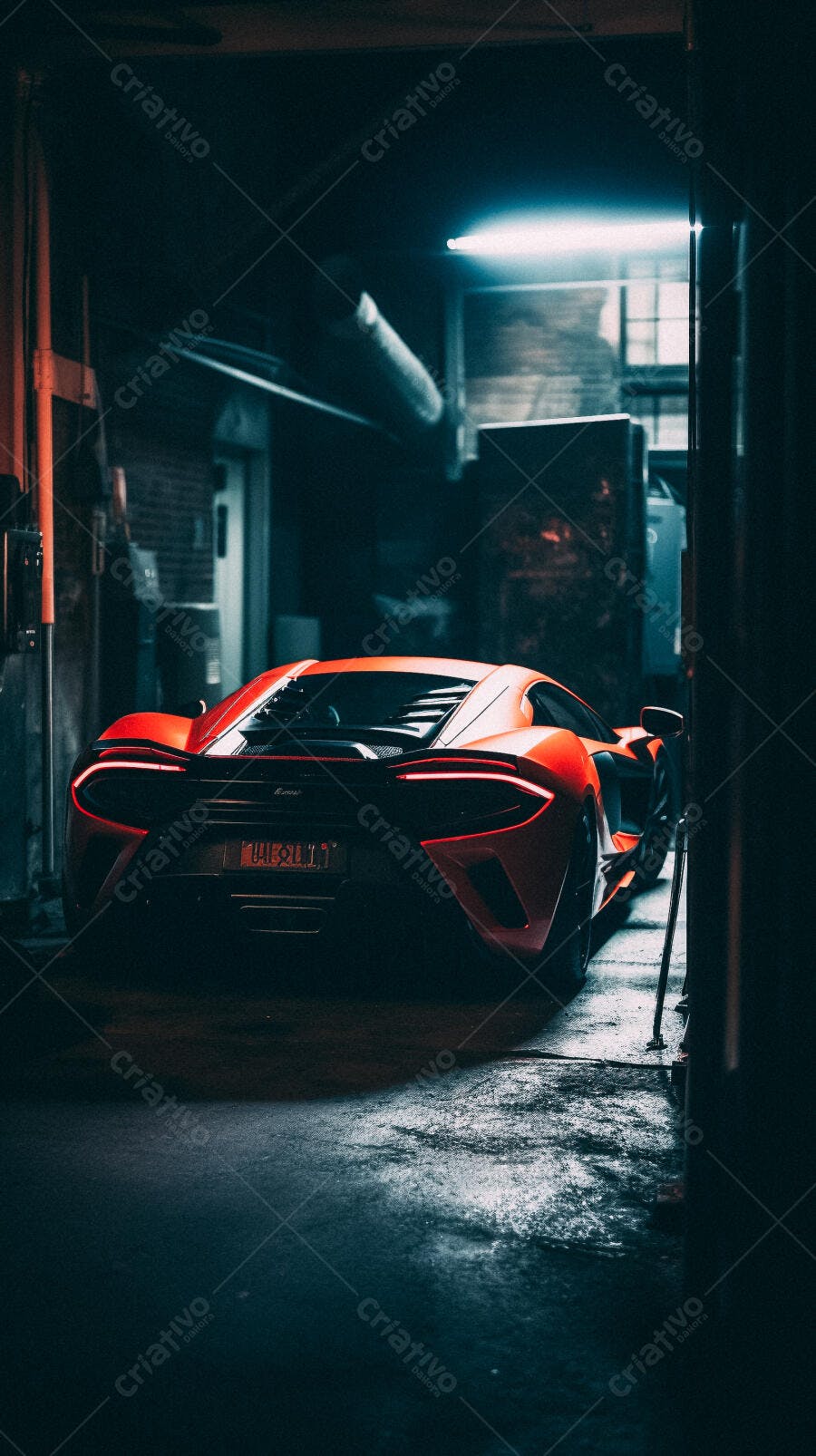 McLaren Vermelha em Garagem Noturna