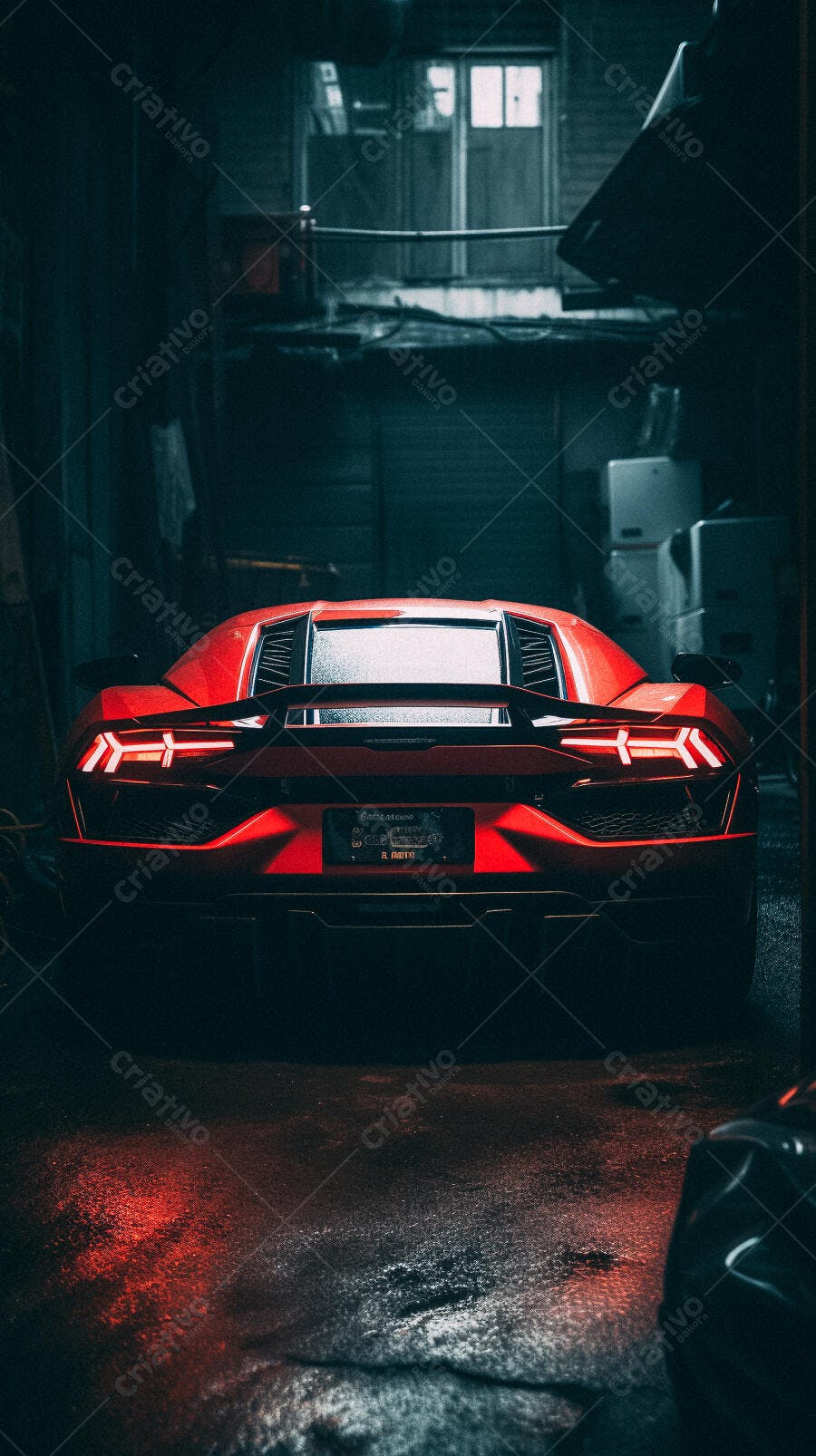Lamborghini vermelha em garagem escura