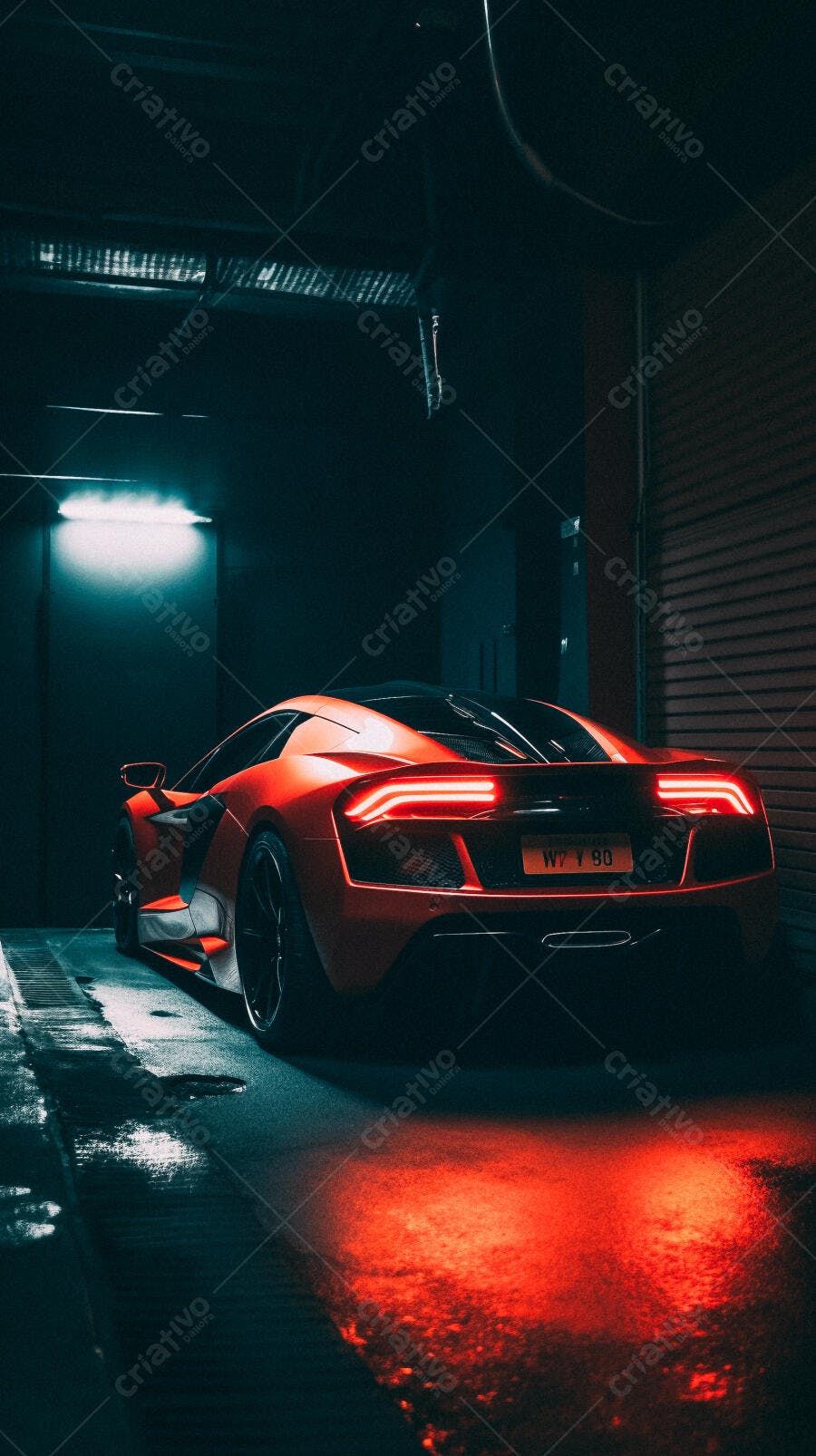 Supercarro vermelho em garagem escura