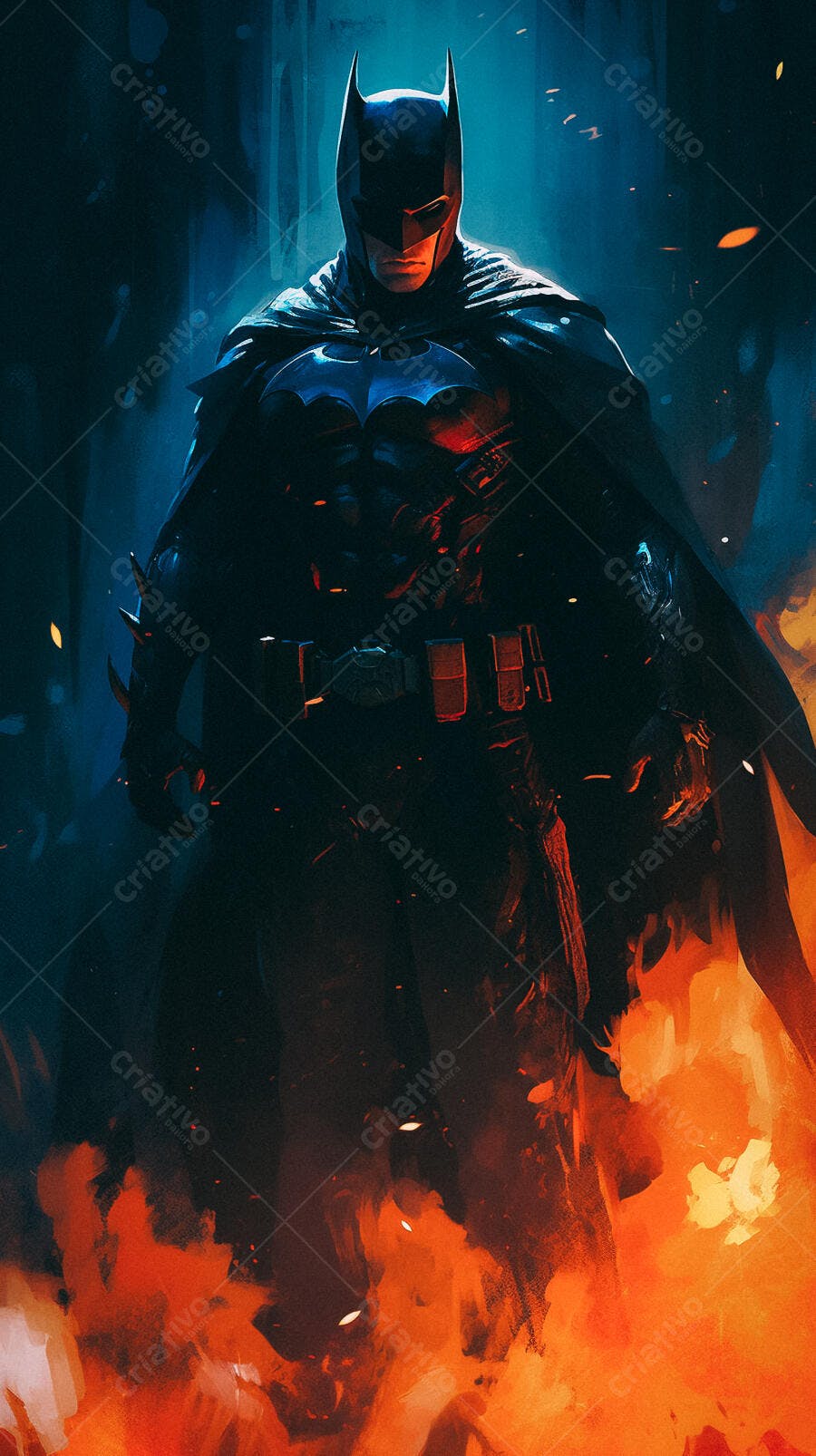 Batman em chamas fundo escuro