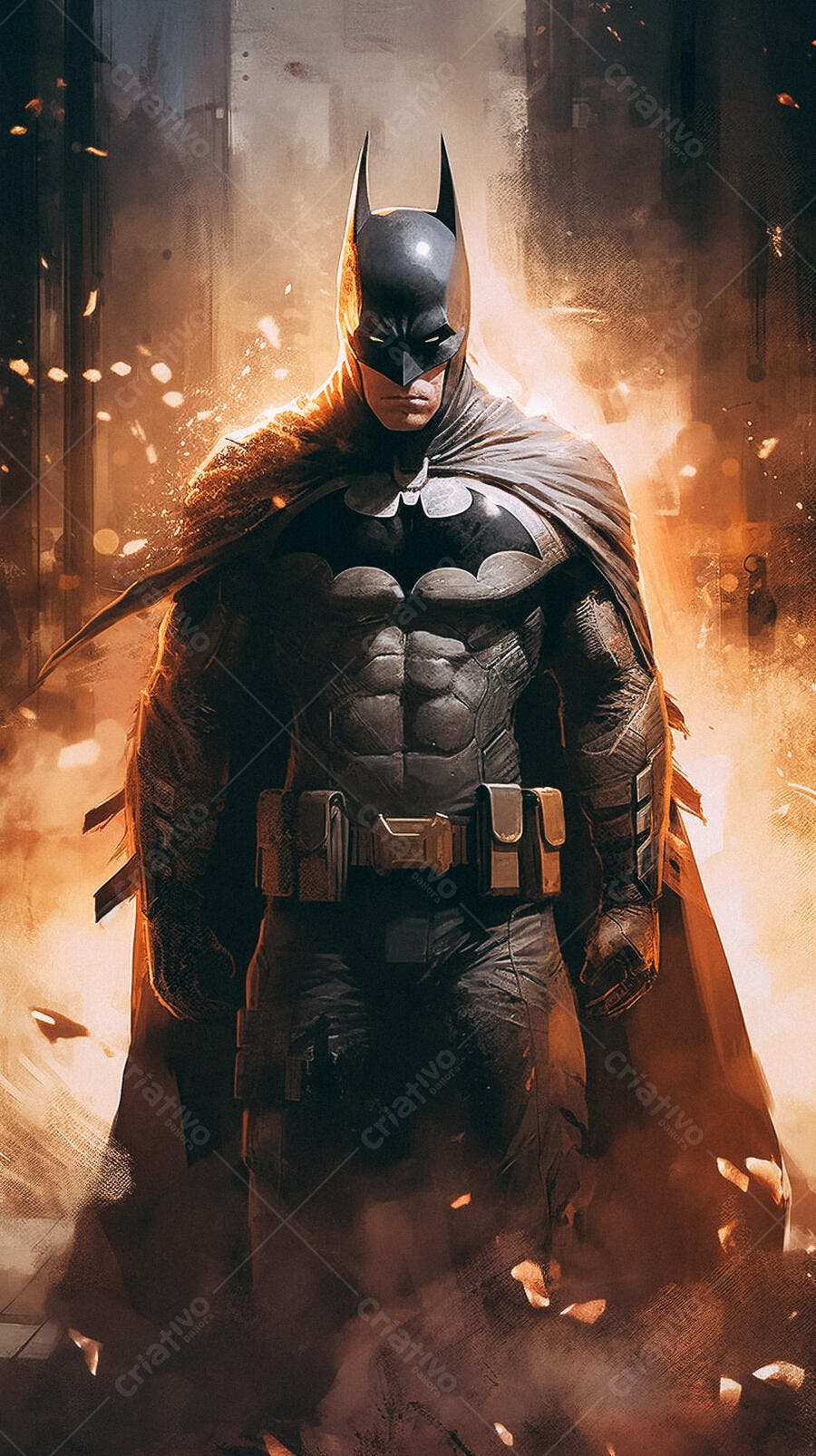 Batman em tons escuros e laranjas