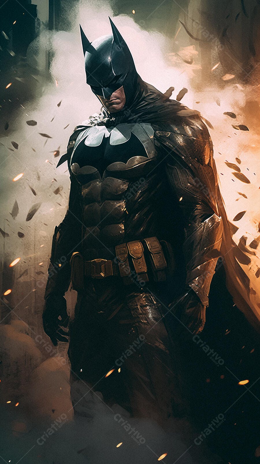 Batman sombrio em cenário urbano noturno