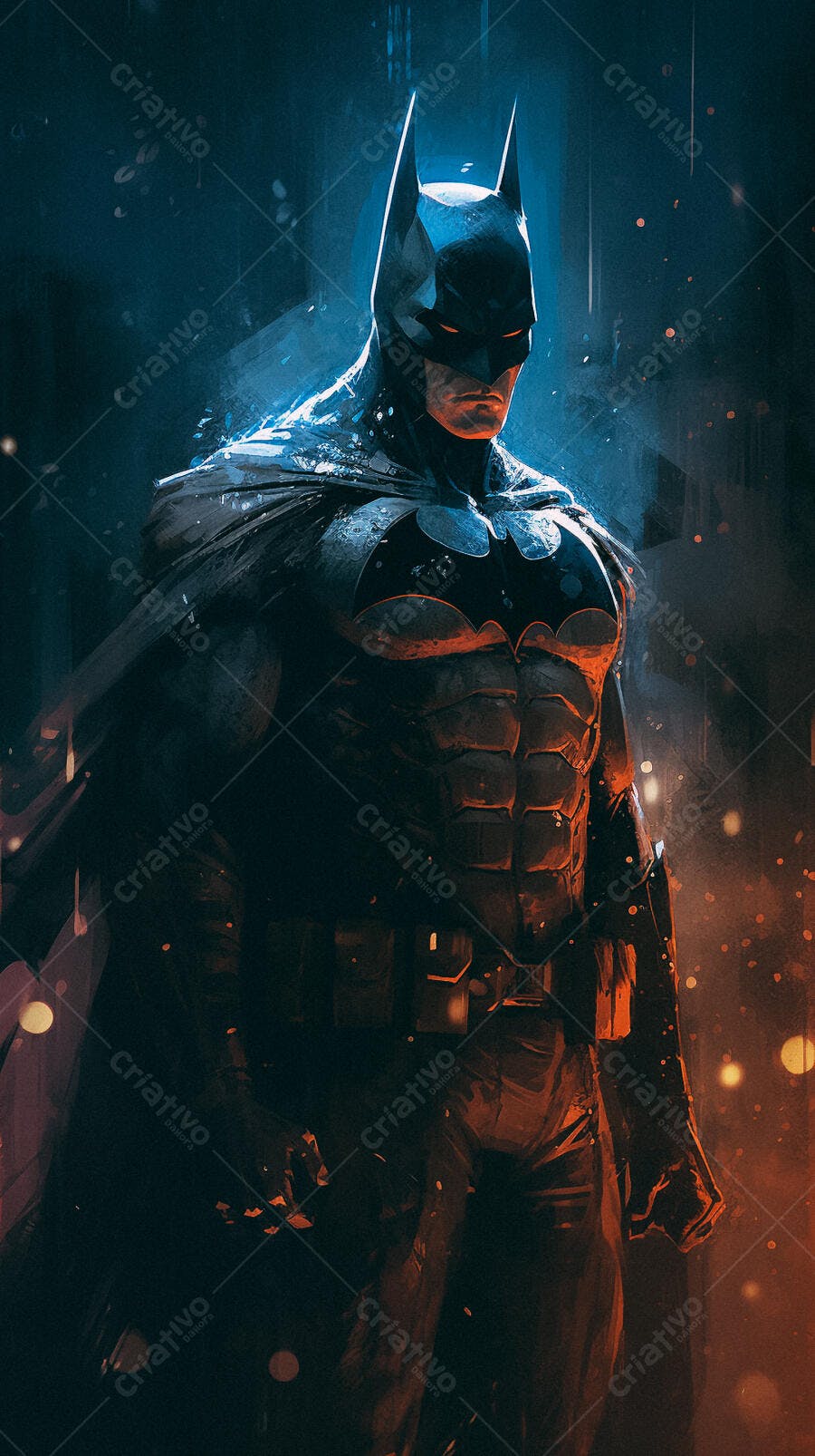 Batman Arte Digital Escuro Vermelho Azul