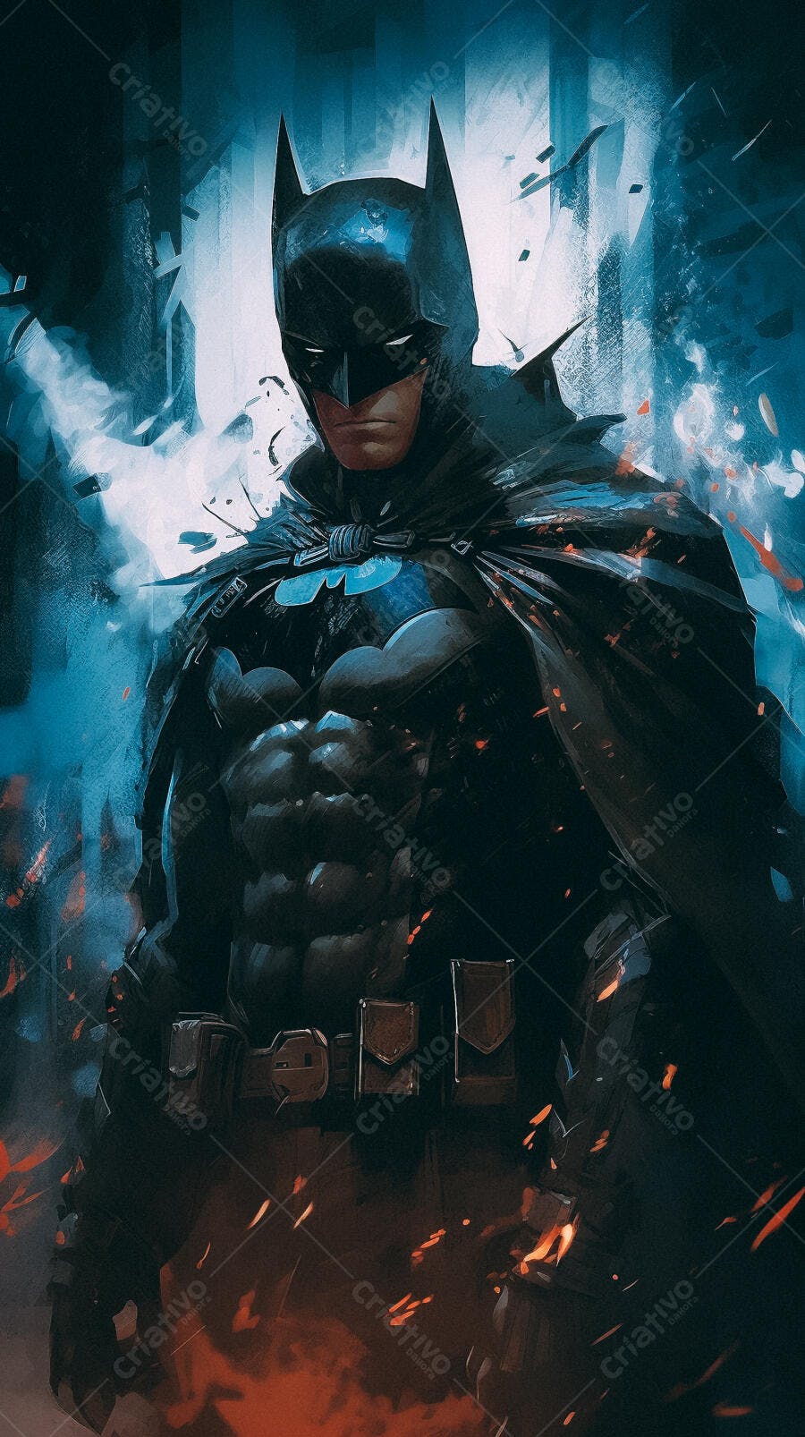 Batman Arte Digital Escuro Cinza Azul