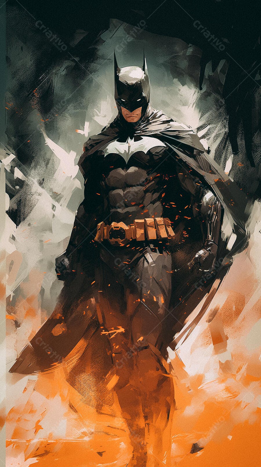 Batman em tons escuros e laranja