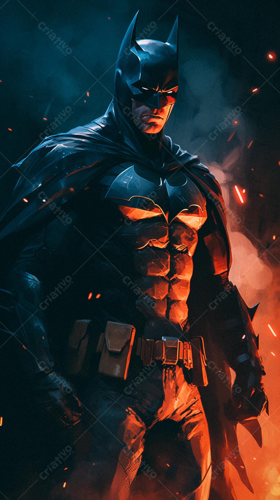 Batman em tons escuros e fogo