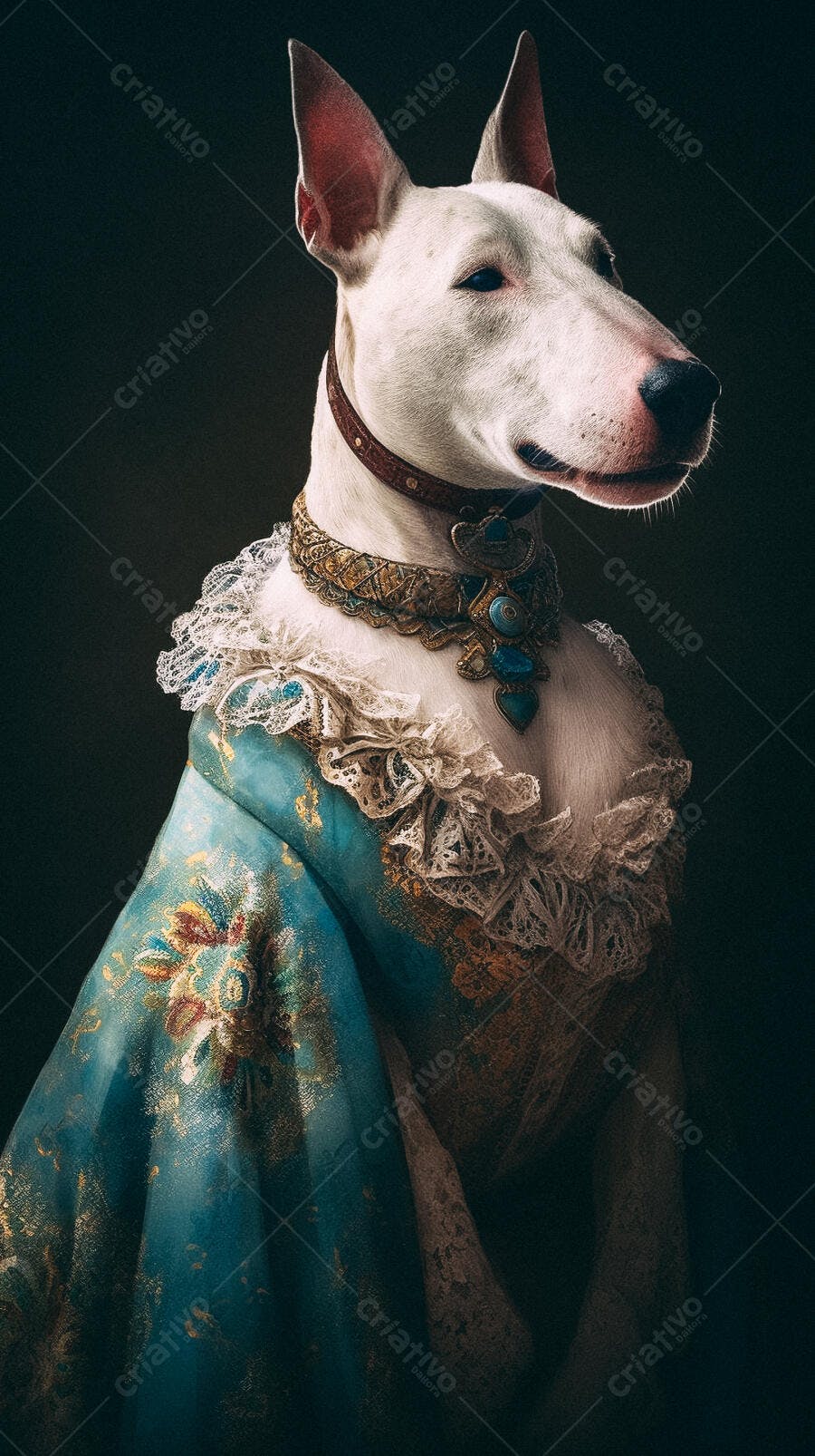 Bull Terrier em traje real azul