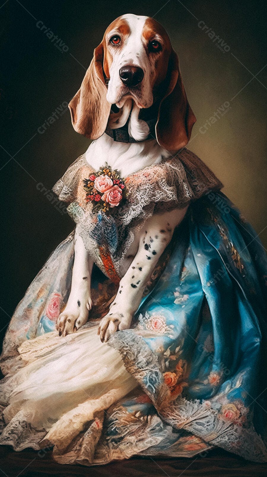 Cachorro Basset em Vestido de Época
