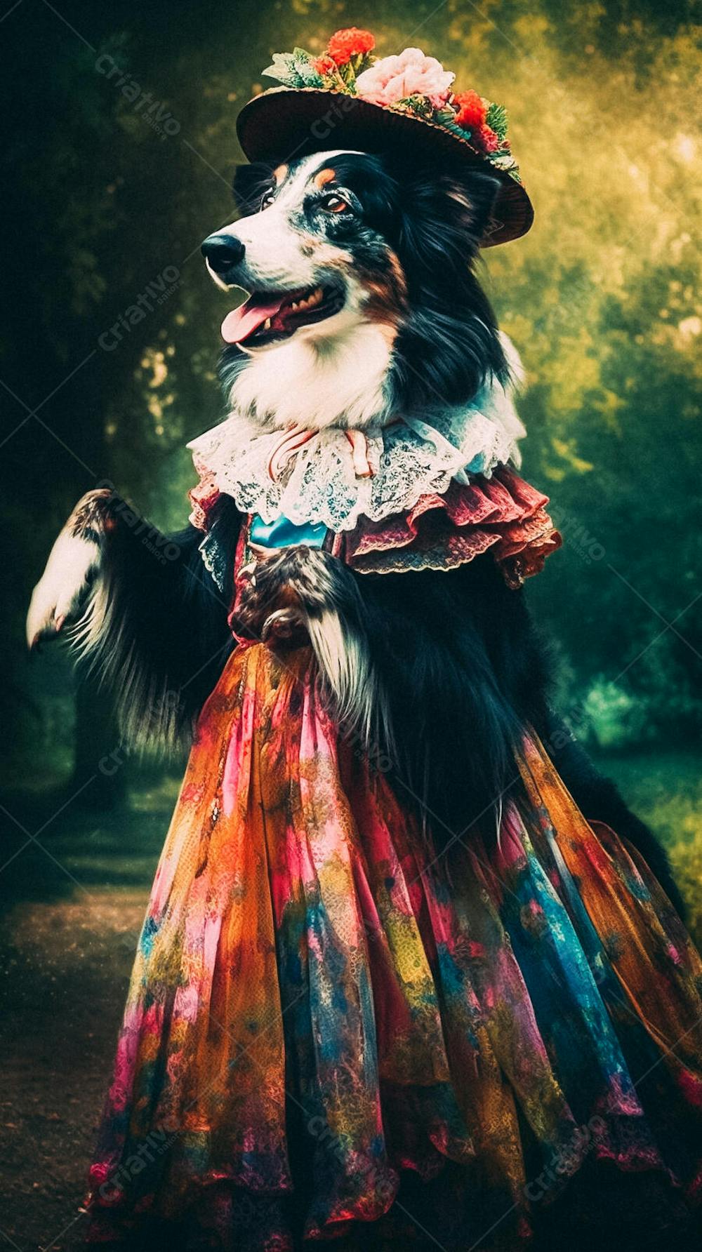 Cão Vestido com Traje Vitoriano de Luxo