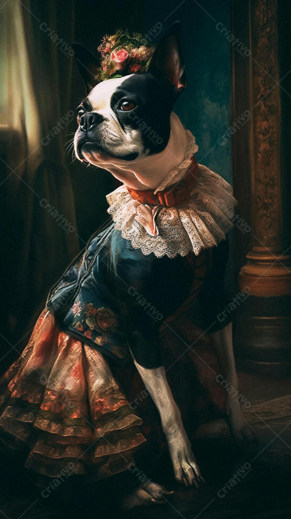 Cão Vestido com Traje Vitoriano de Luxo