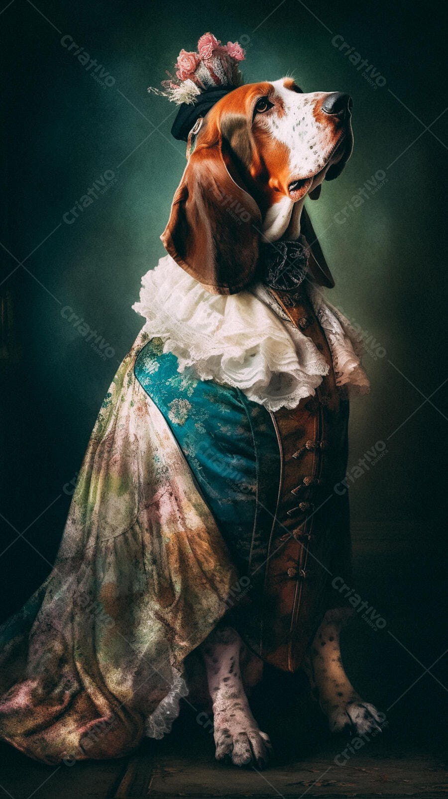 Basset Hound em traje de época elegante