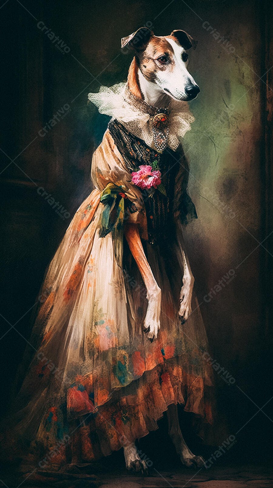 Galgo elegante em vestido vintage