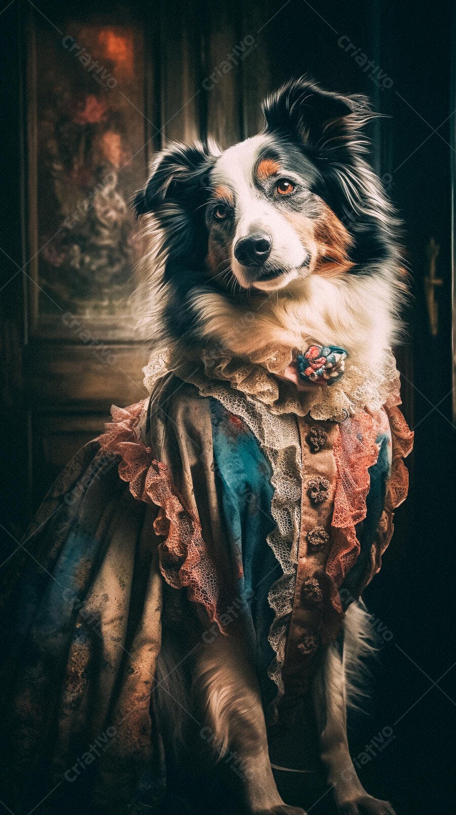 Cachorro Border Collie em vestido vintage