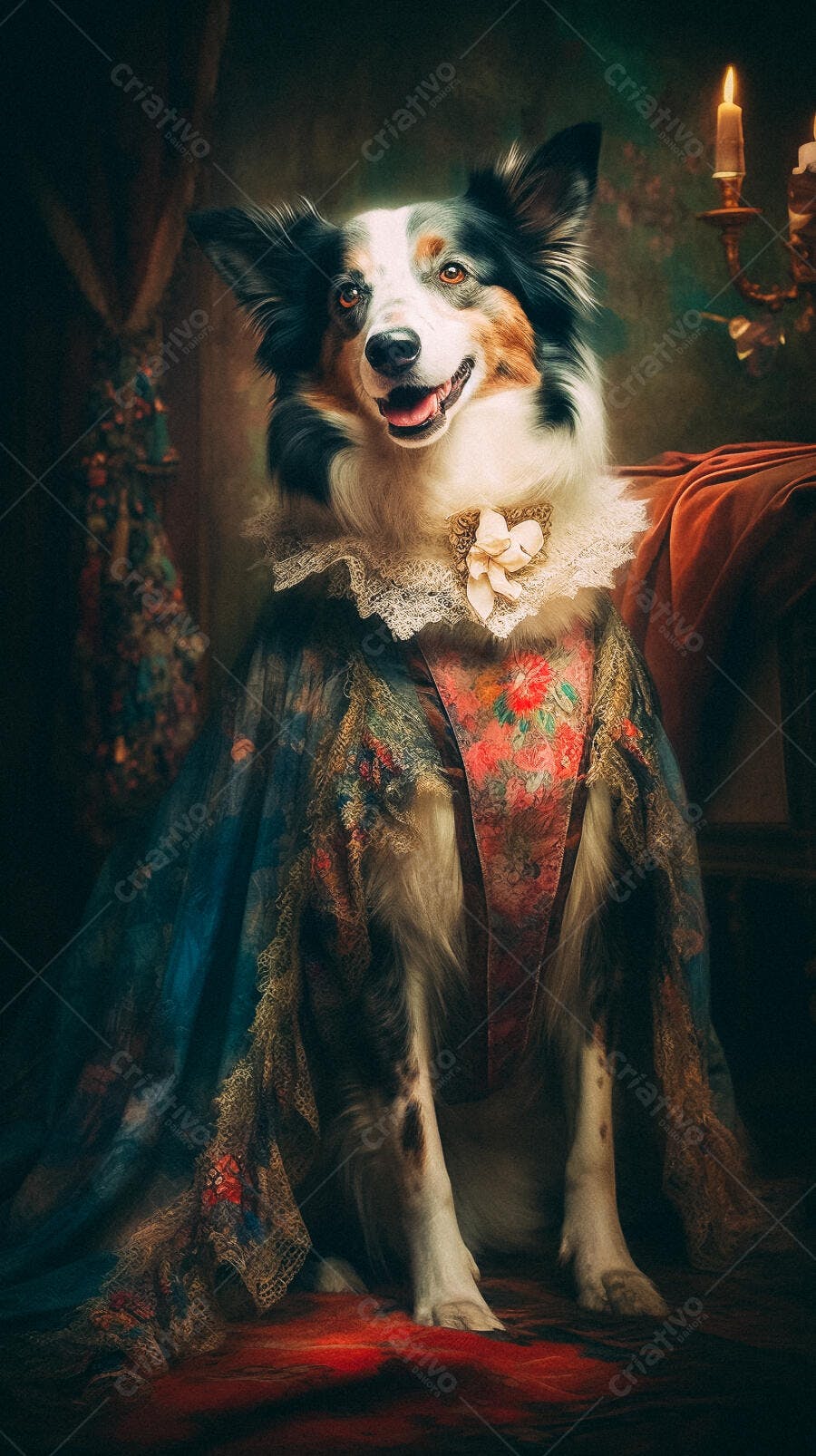 Cachorro Border Collie em traje clássico