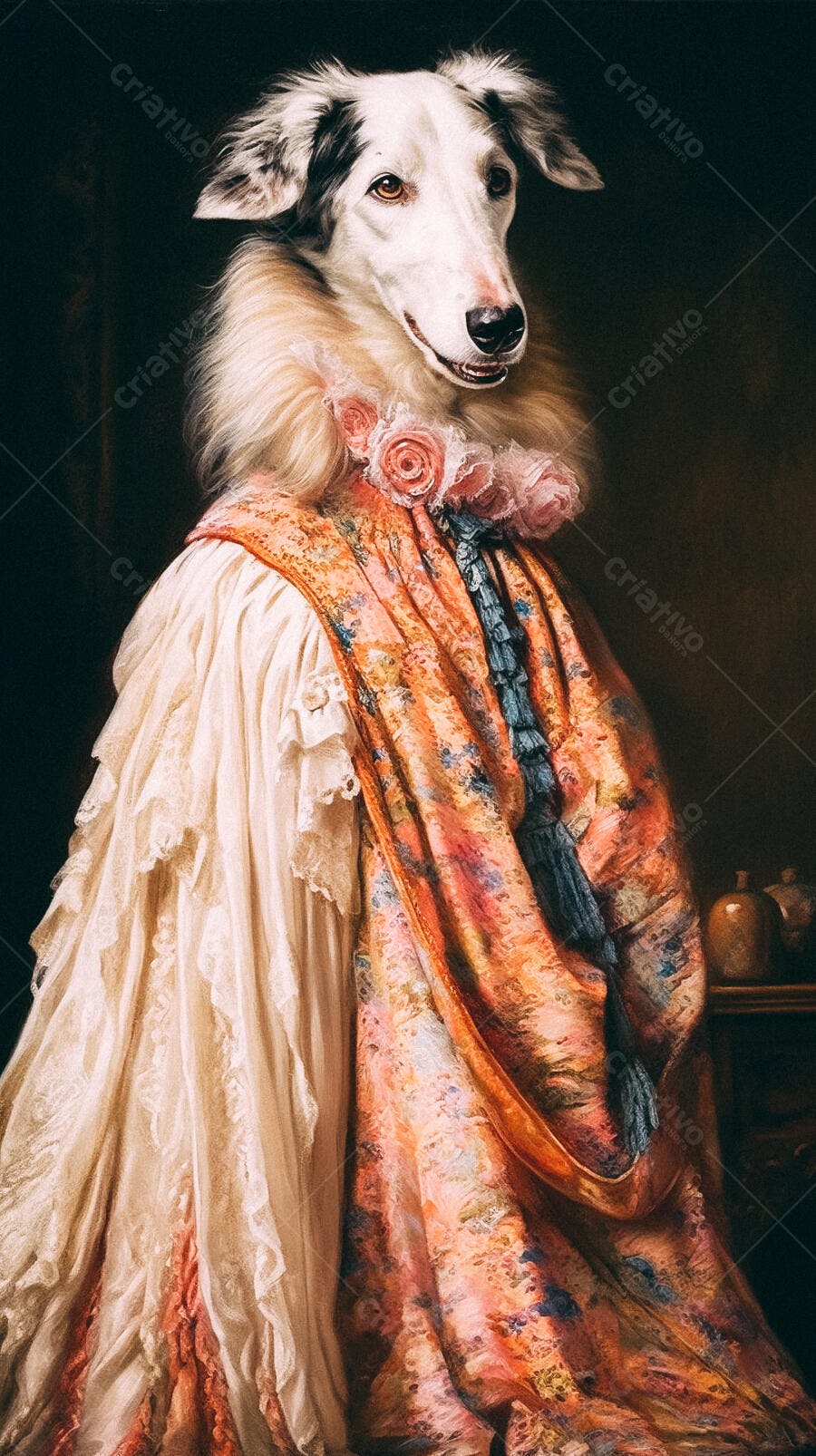 Cachorro elegante em vestido vintage