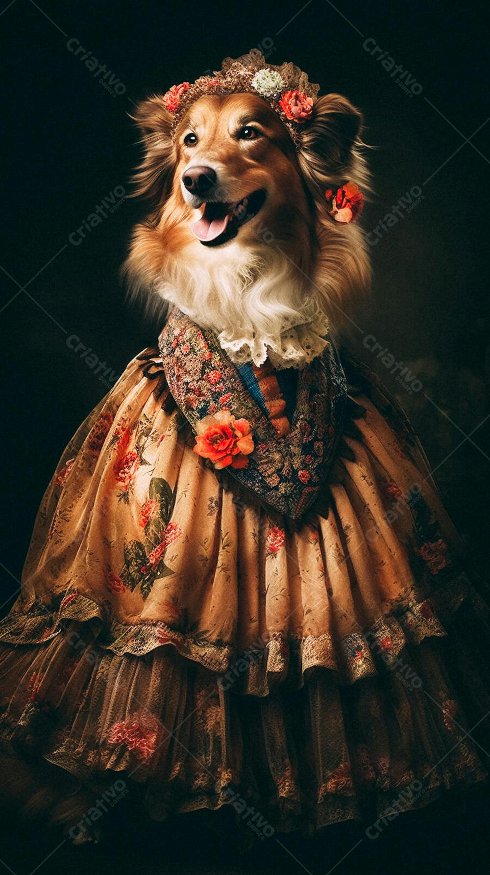 Cão Vestido com Traje Vitoriano de Luxo
