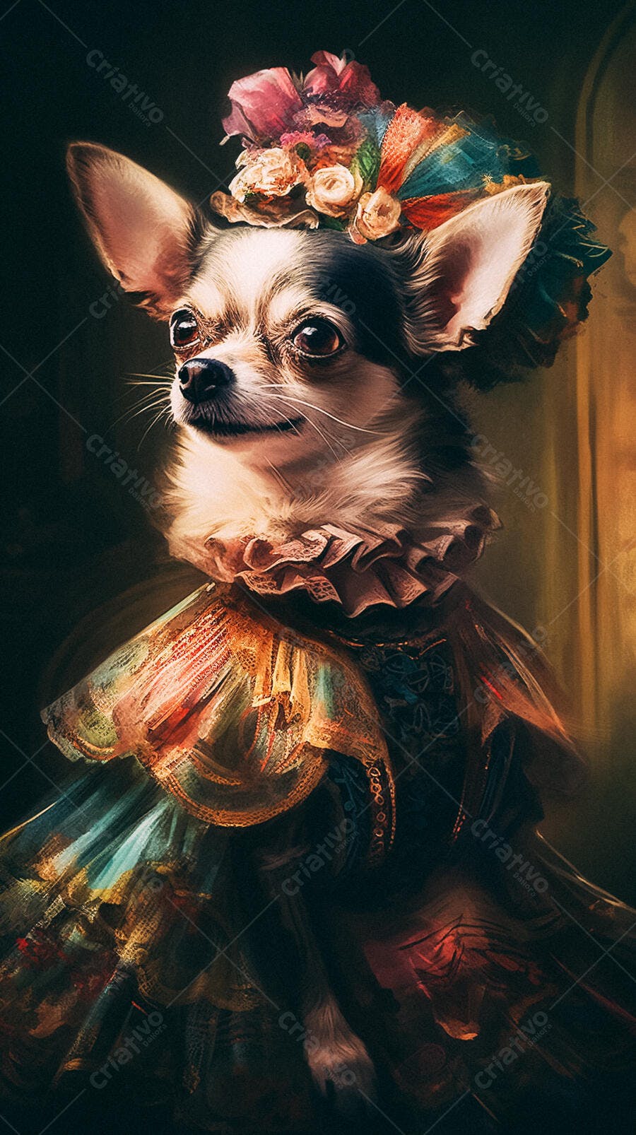 Chihuahua elegante em traje renascentista