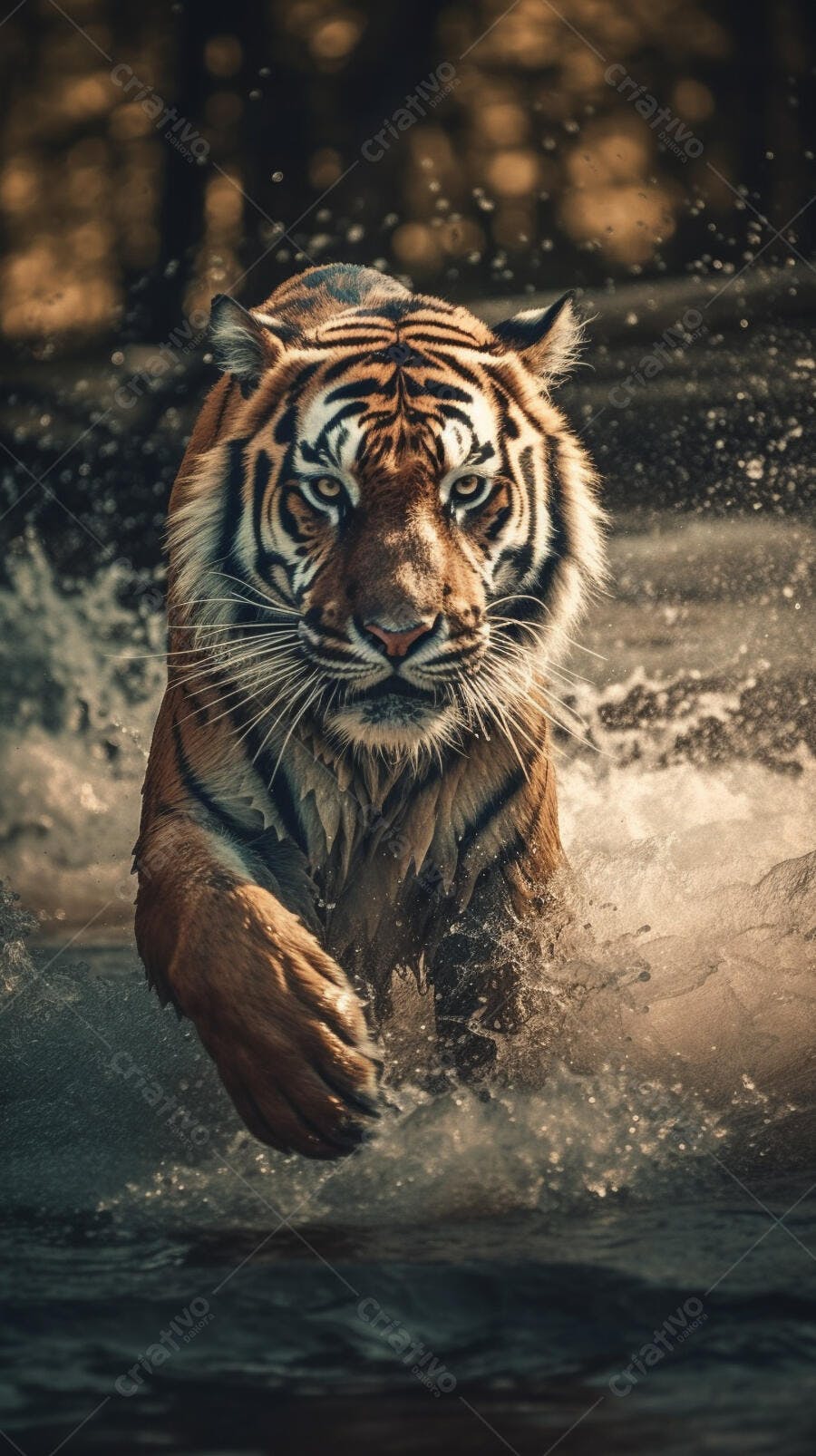 Tigre nadando em águas escuras