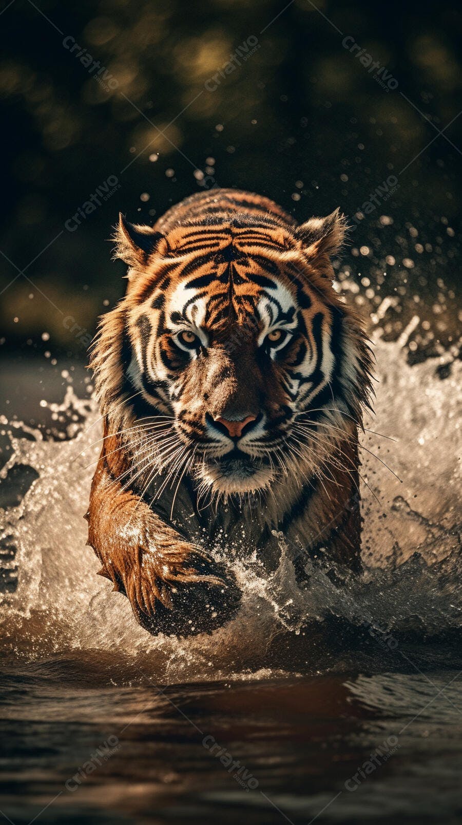 Tigre nadando em águas escuras