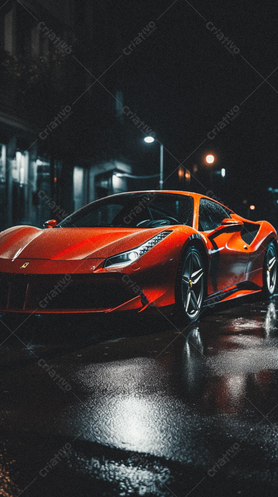 Ferrari vermelha em noite chuvosa