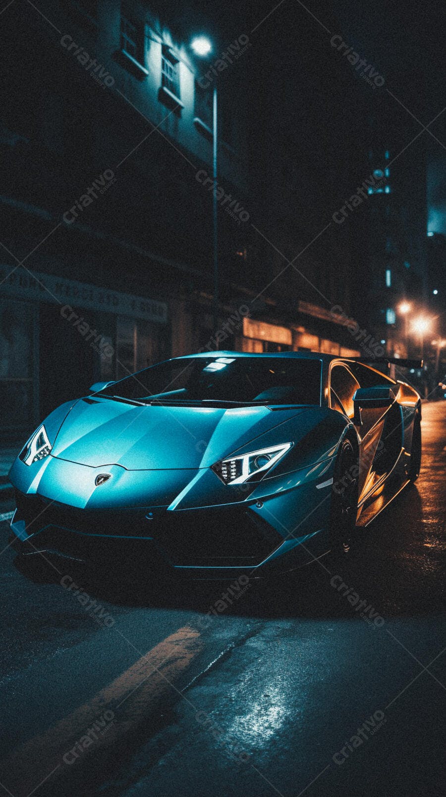 Lamborghini azul na noite da cidade