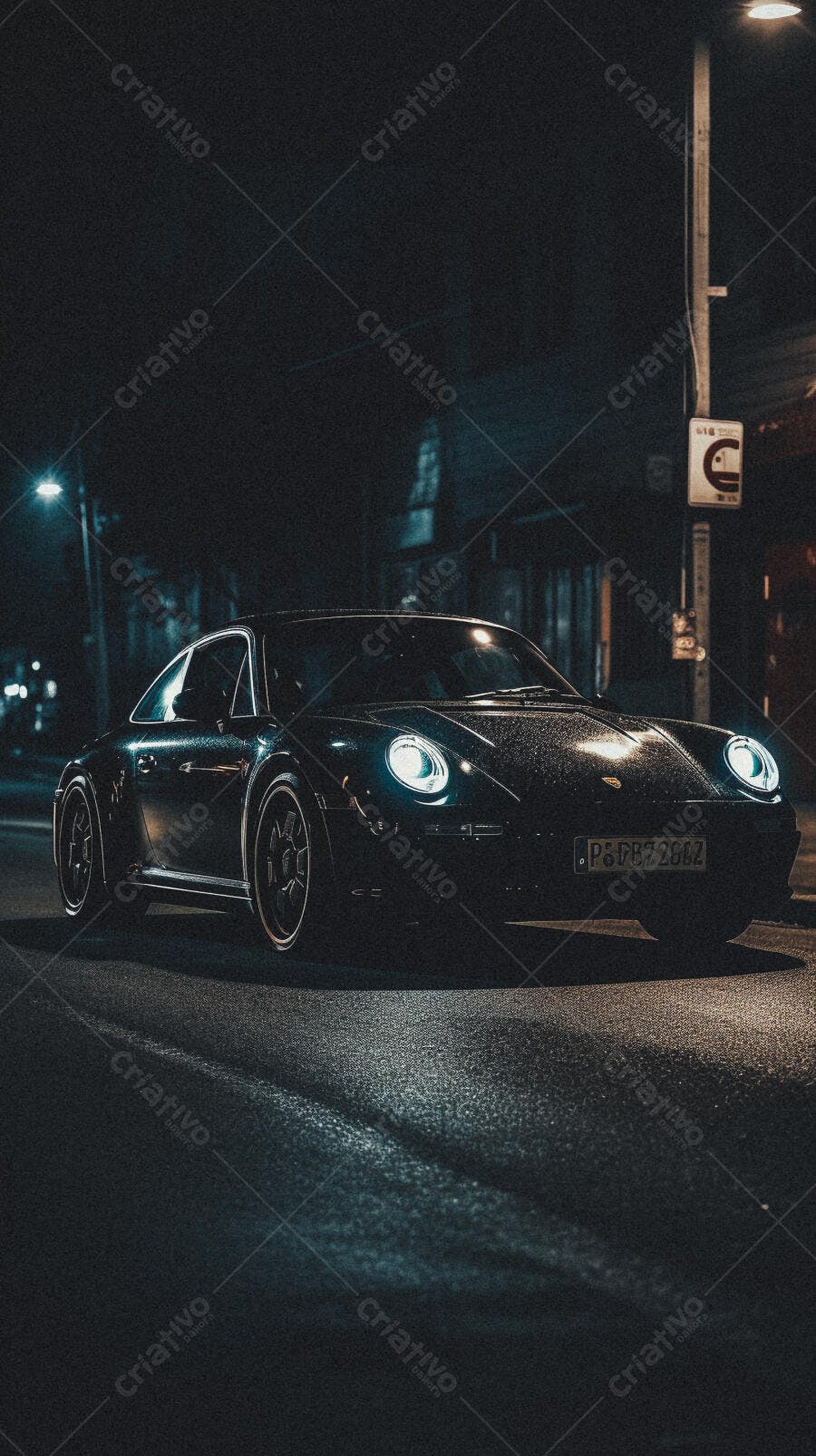 Porsche 911 escura noite chuvosa