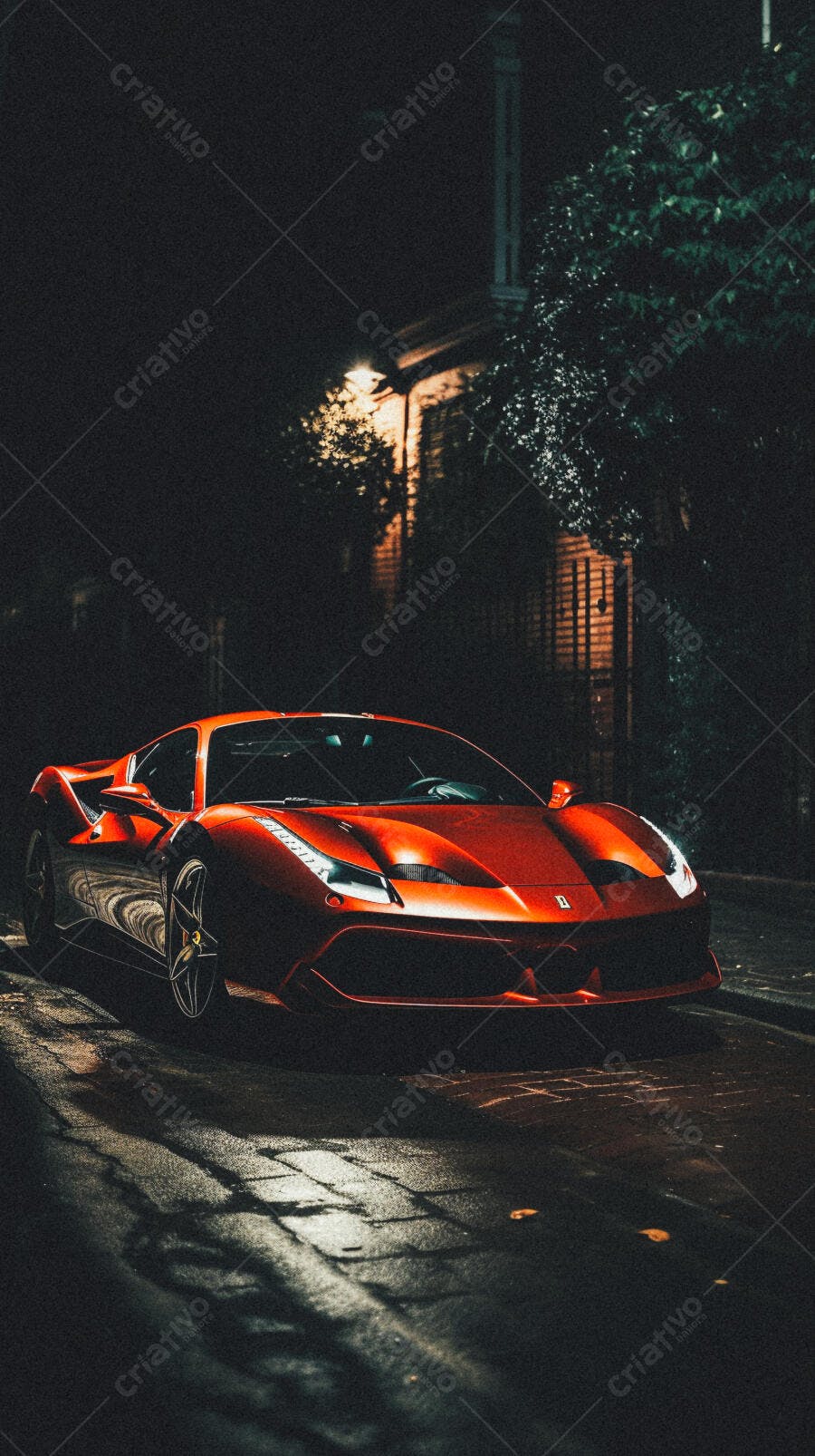 Ferrari vermelha noite rua escura