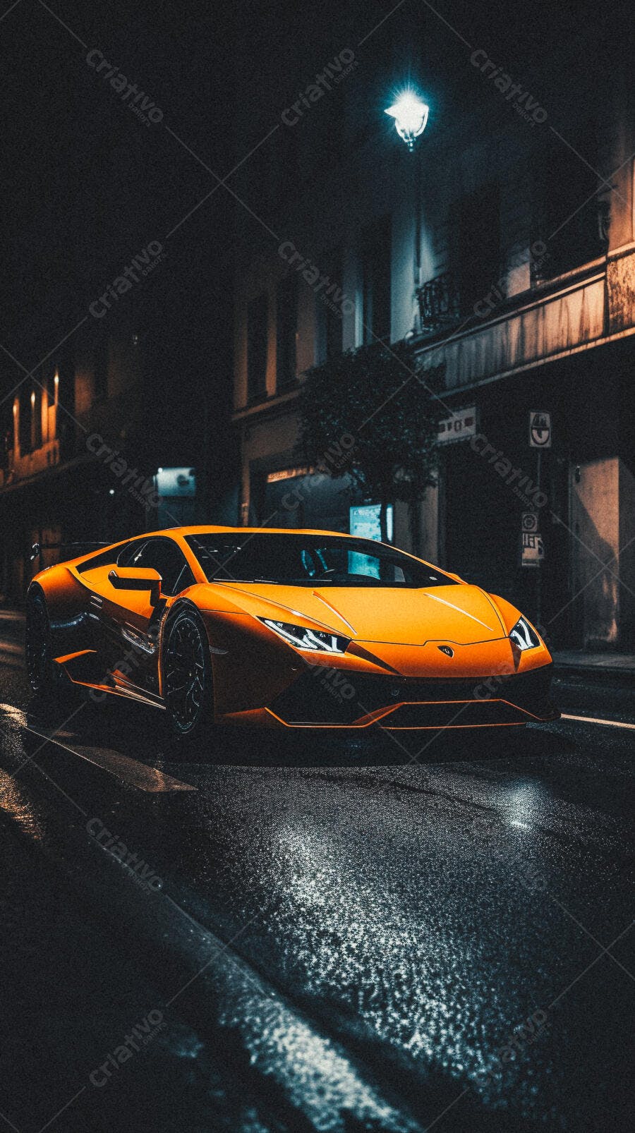 Lamborghini laranja em rua noturna