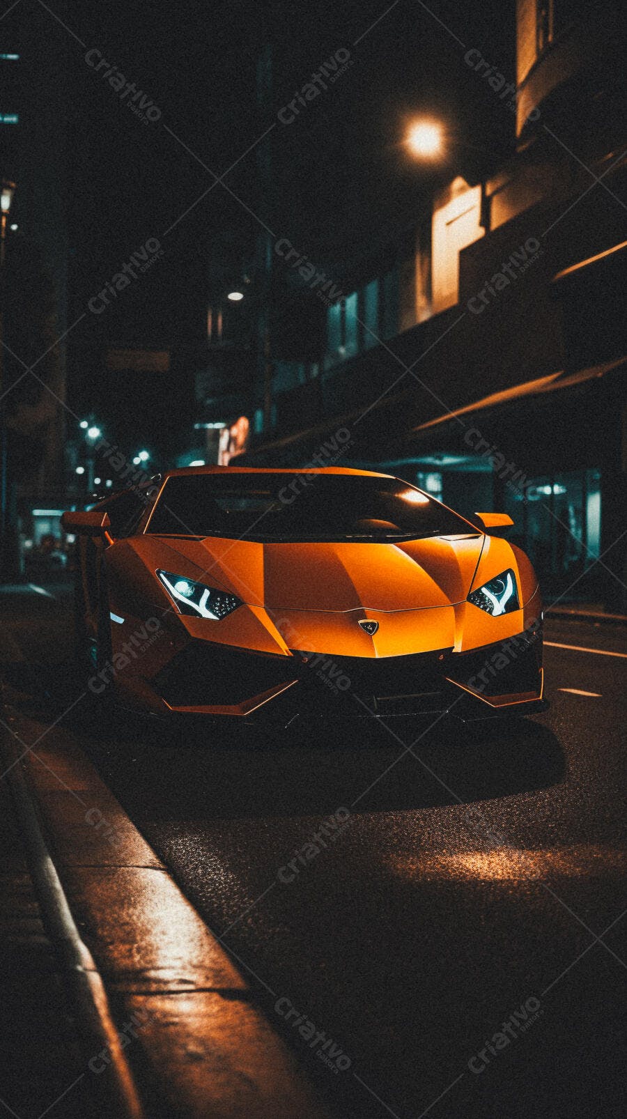Lamborghini laranja em rua noturna