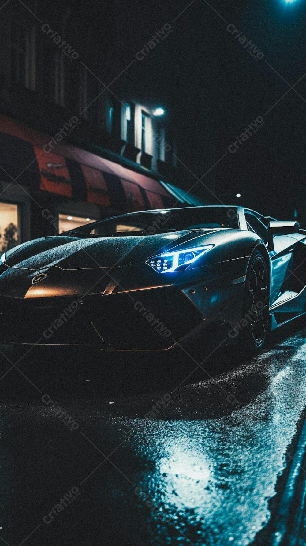 Supercarro Estacionado em Rua Durante a Noite
