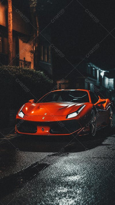 Supercarro Estacionado em Rua Durante a Noite