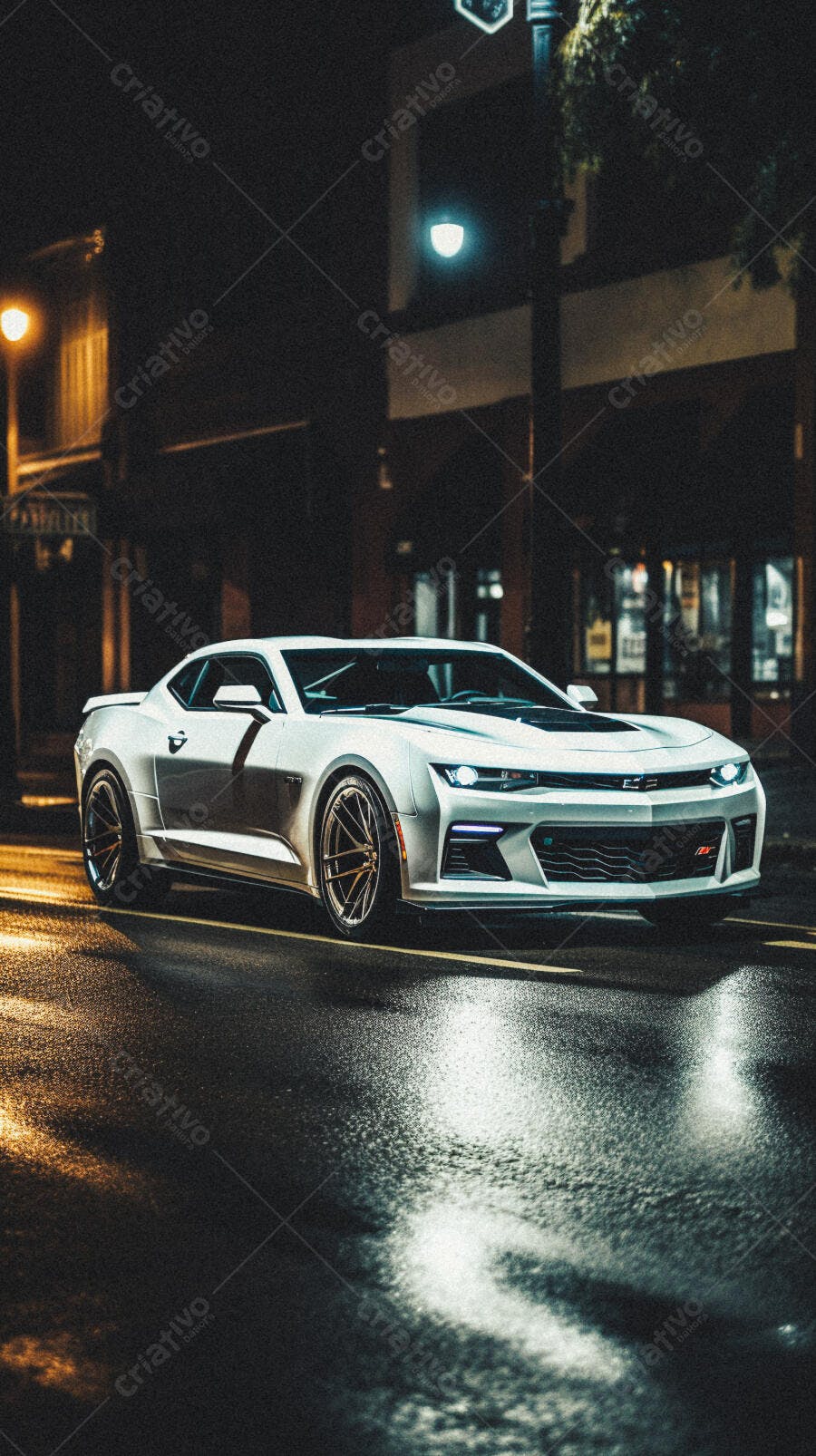 Chevrolet Camaro branco em rua noturna