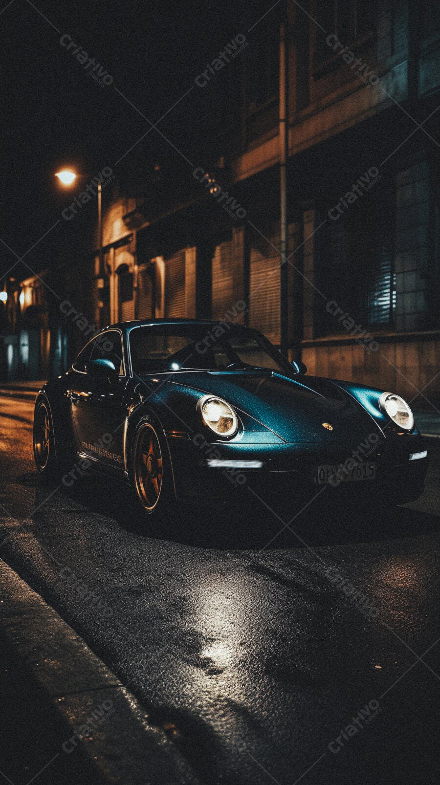 Porsche 911 escura em rua noturna