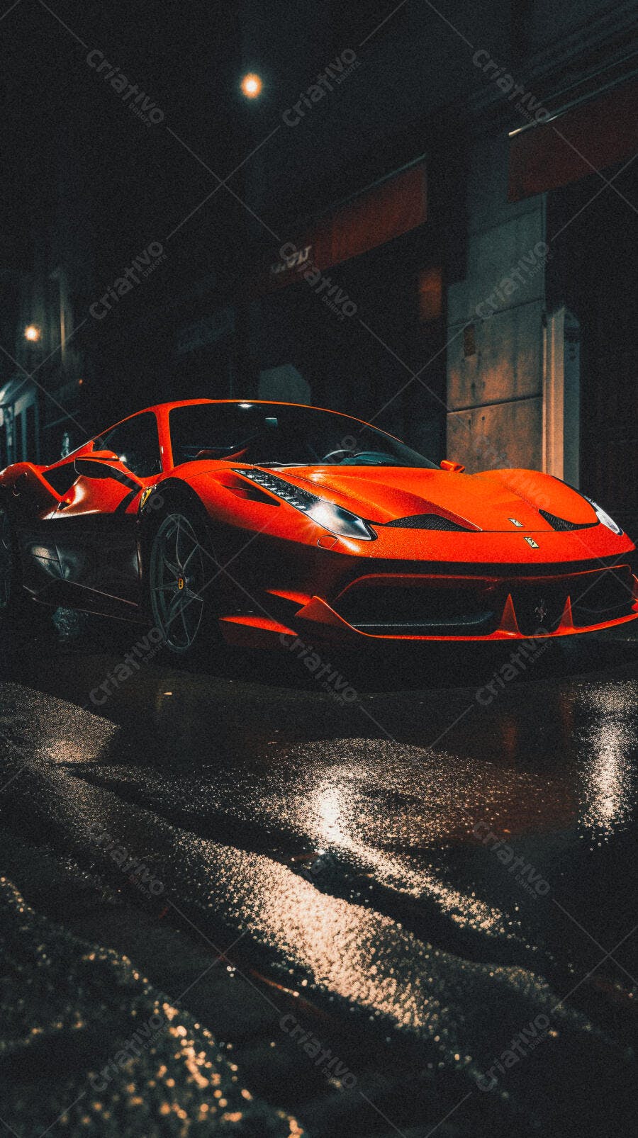 Ferrari vermelha noite chuvosa