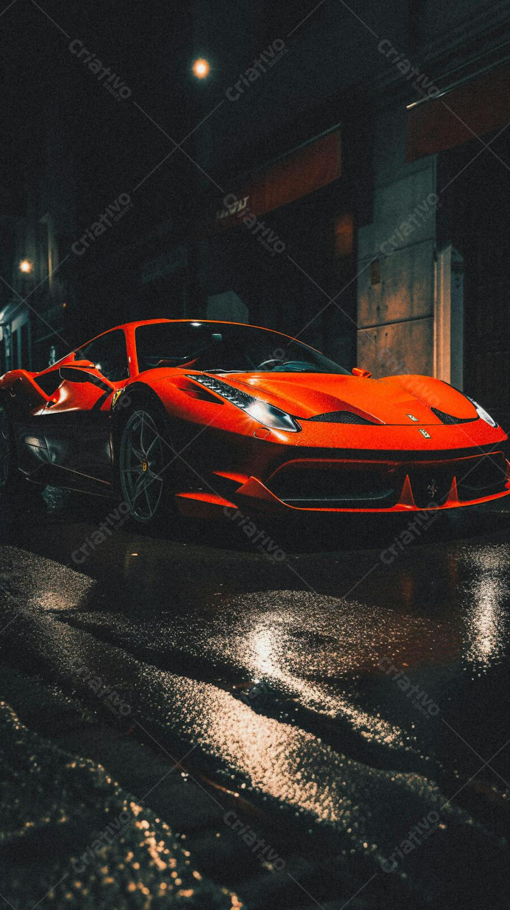 Supercarro Estacionado em Rua Durante a Noite