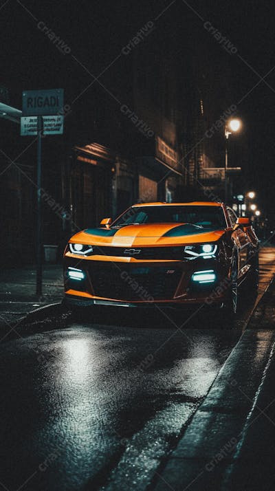 Supercarro Estacionado em Rua Durante a Noite