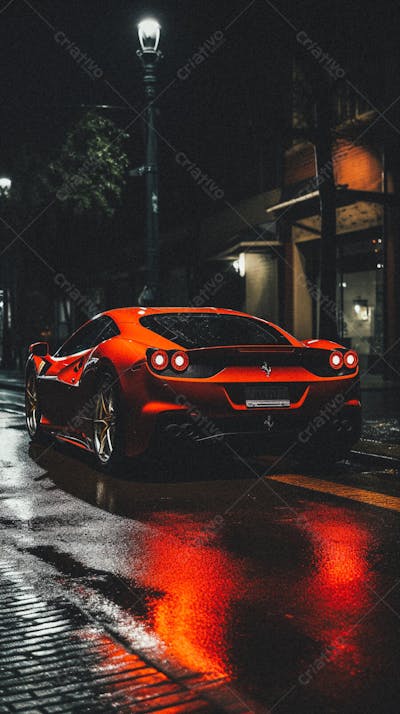 Supercarro Estacionado em Rua Durante a Noite