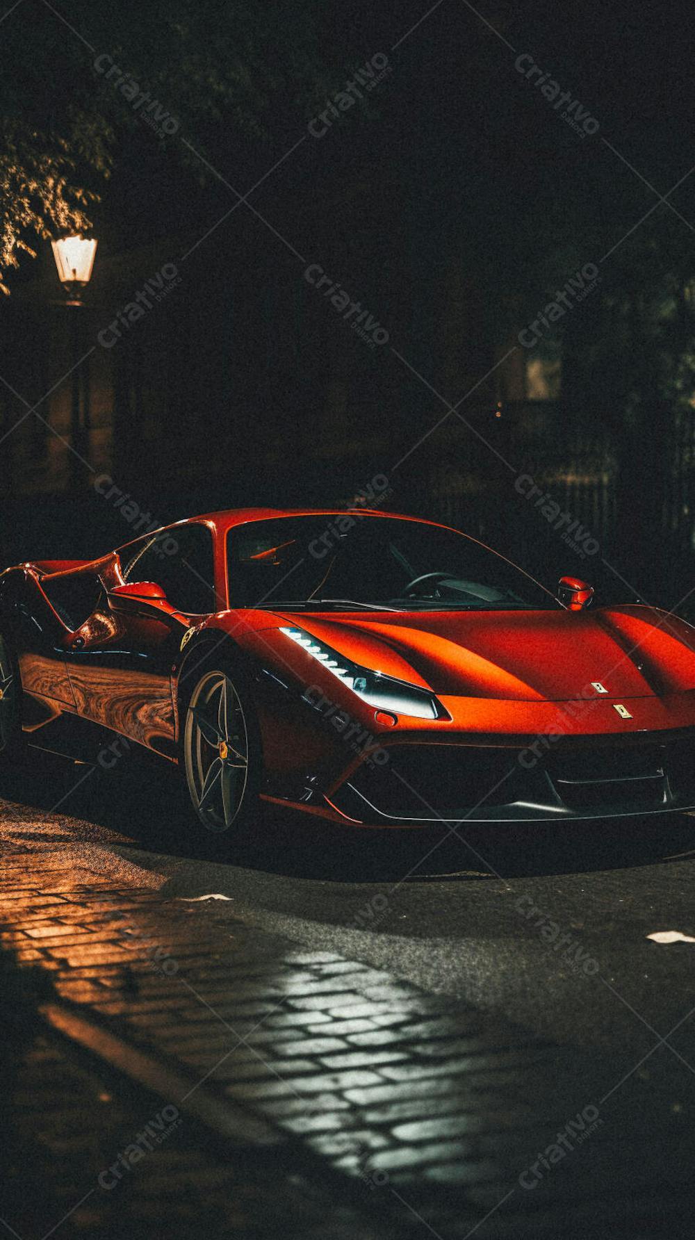 Supercarro Estacionado em Rua Durante a Noite