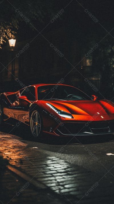 Supercarro Estacionado em Rua Durante a Noite