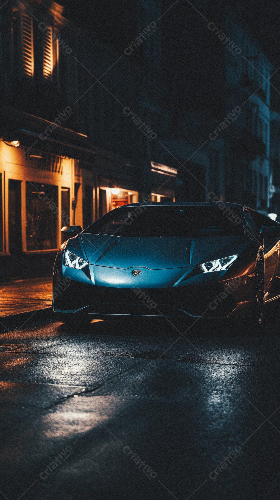 Lamborghini azul na noite da cidade