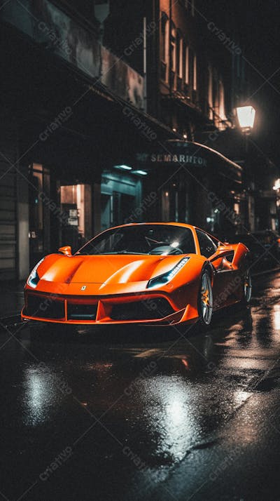 Supercarro Estacionado em Rua Durante a Noite