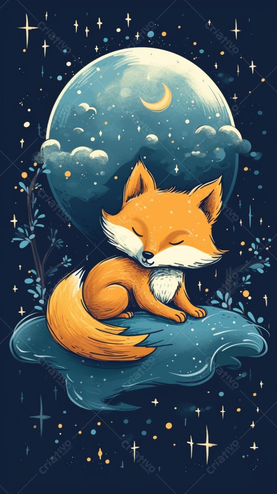 Raposa fofa sob a lua noturna