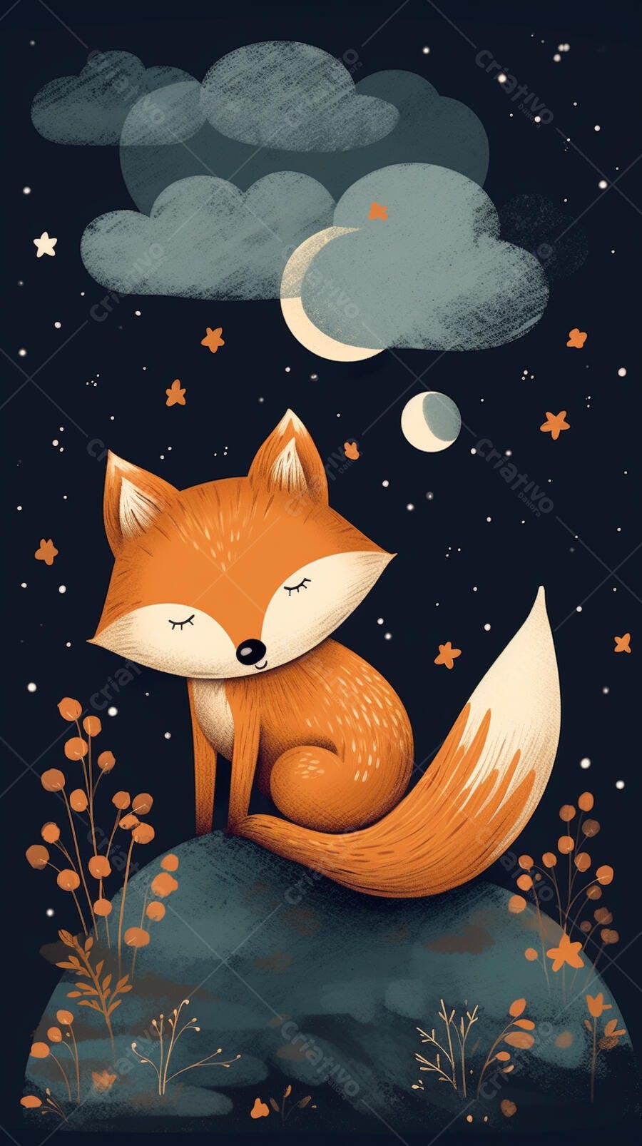 Raposa Adormecida sob a Lua Noturna