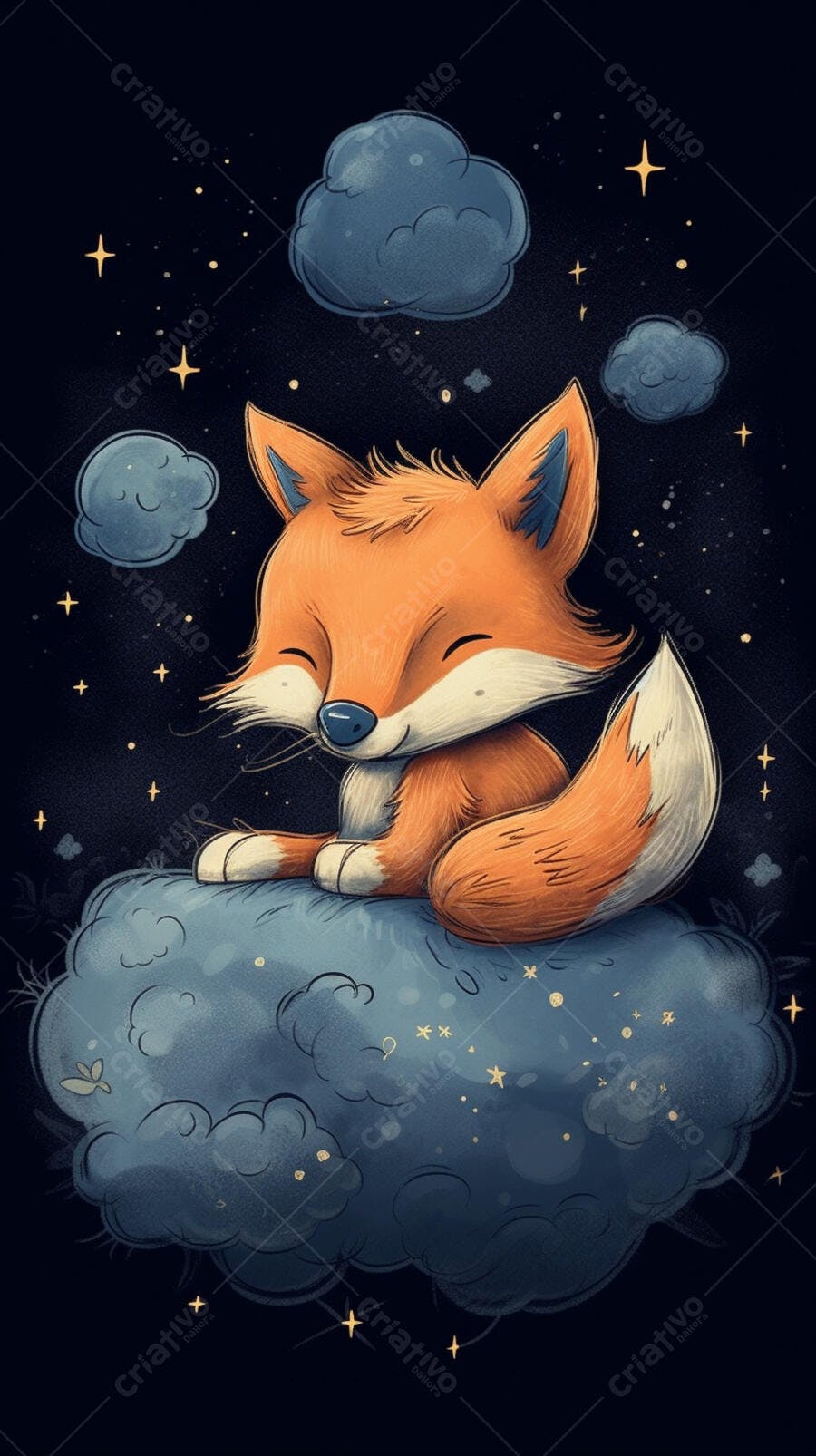Raposa fofa em nuvem noturna